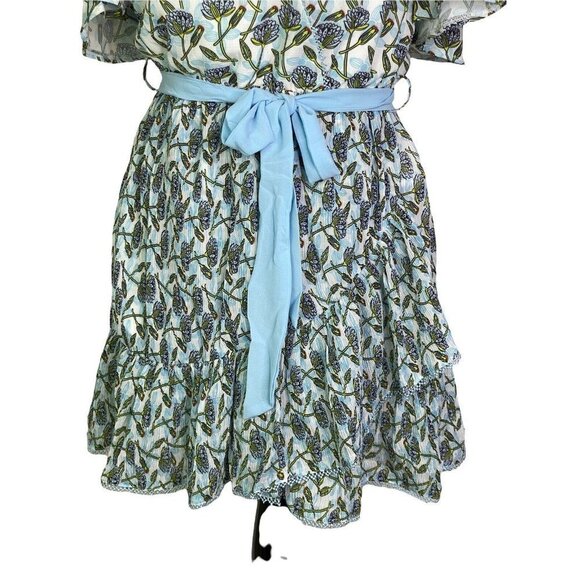 FOXIEDOX‎ LEXIE COLD SHOULDER WRAP DRESS BLUE MULTI COLOR TIE NEW SZ S - Picture 4 of 12